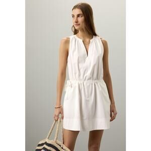 Splendid Chase Cotton Poplin Dress White Mini Drawstring Waist Sleeveless Sz‎ L